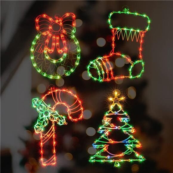 4 Pack Lighted 16'' Christmas Window Silhouette Lights, 6.6FT Wire - Picture 2 of 6